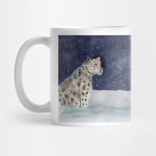 Snow Leopard Watercolor Illustration Mug